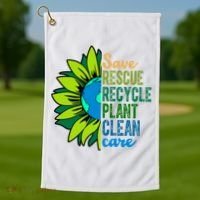 Save Rescue Recycle Plant Clean Care Earth Day Golf Towel thumb 1
