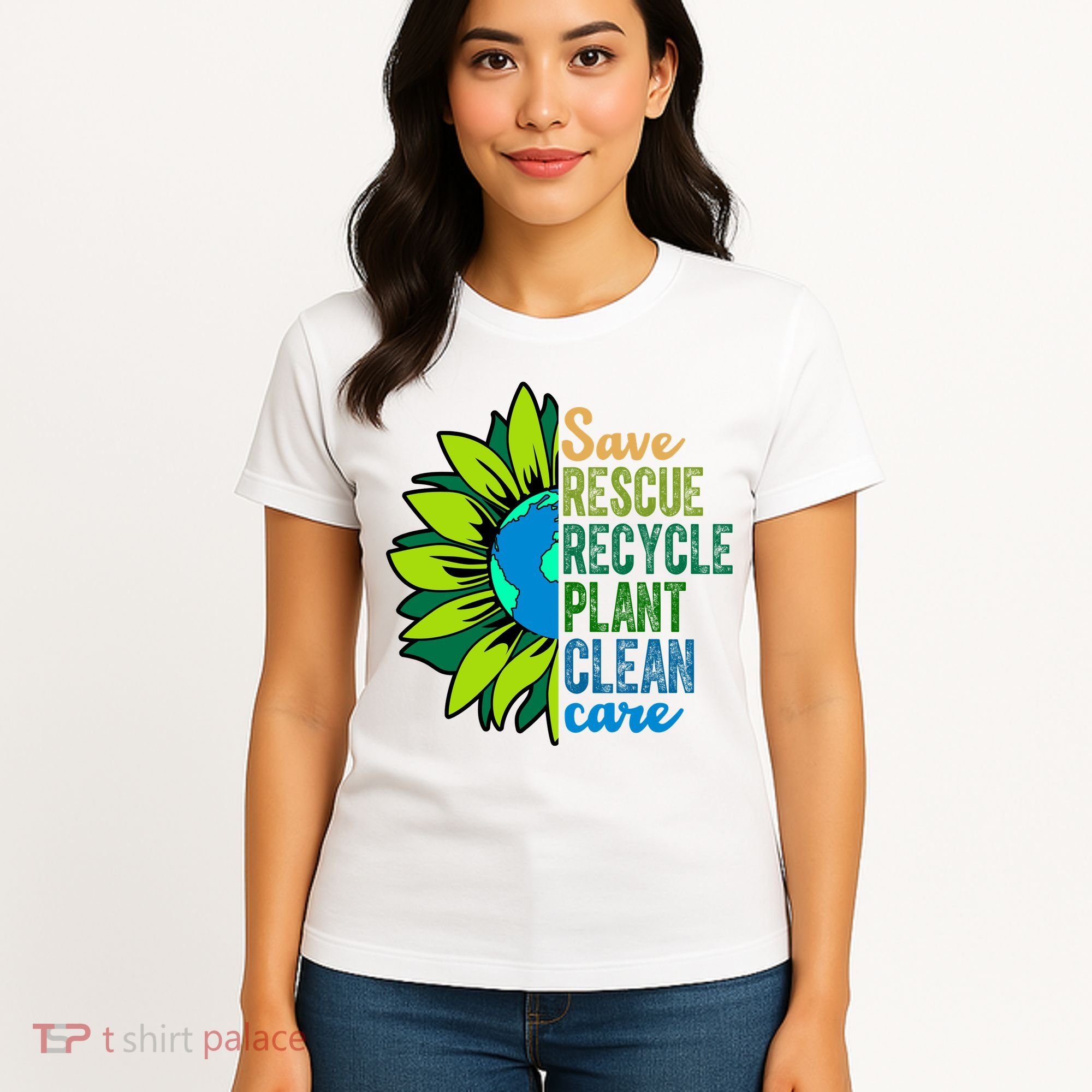 Save Rescue Recycle Plant Clean Care Earth Day Women's T-Shirt
