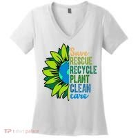 Save Rescue Recycle Plant Clean Care Earth Day Women's V-Neck T-Shirt thumb 0