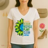 Save Rescue Recycle Plant Clean Care Earth Day Women's V-Neck T-Shirt thumb 3