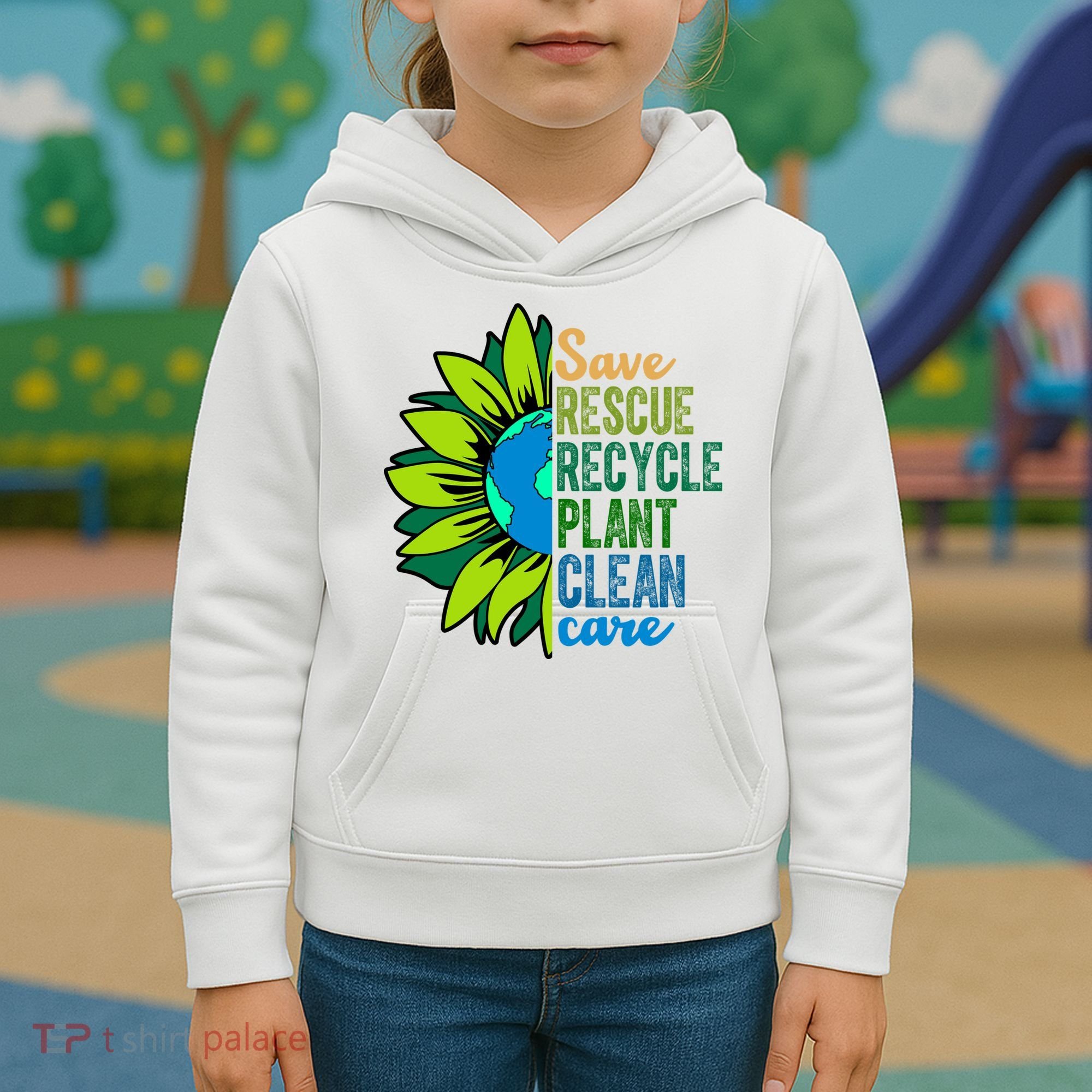 Save Rescue Recycle Plant Clean Care Earth Day Kids Hoodie