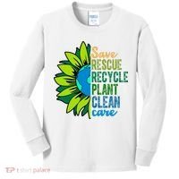 Save Rescue Recycle Plant Clean Care Earth Day Kids Long Sleeve Shirt thumb 0