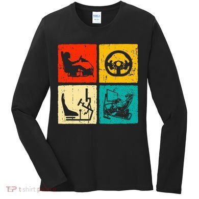 Sim Racing Retro Vintage Simulator Cockpit Racer Experience Women's Long Sleeve Shirt