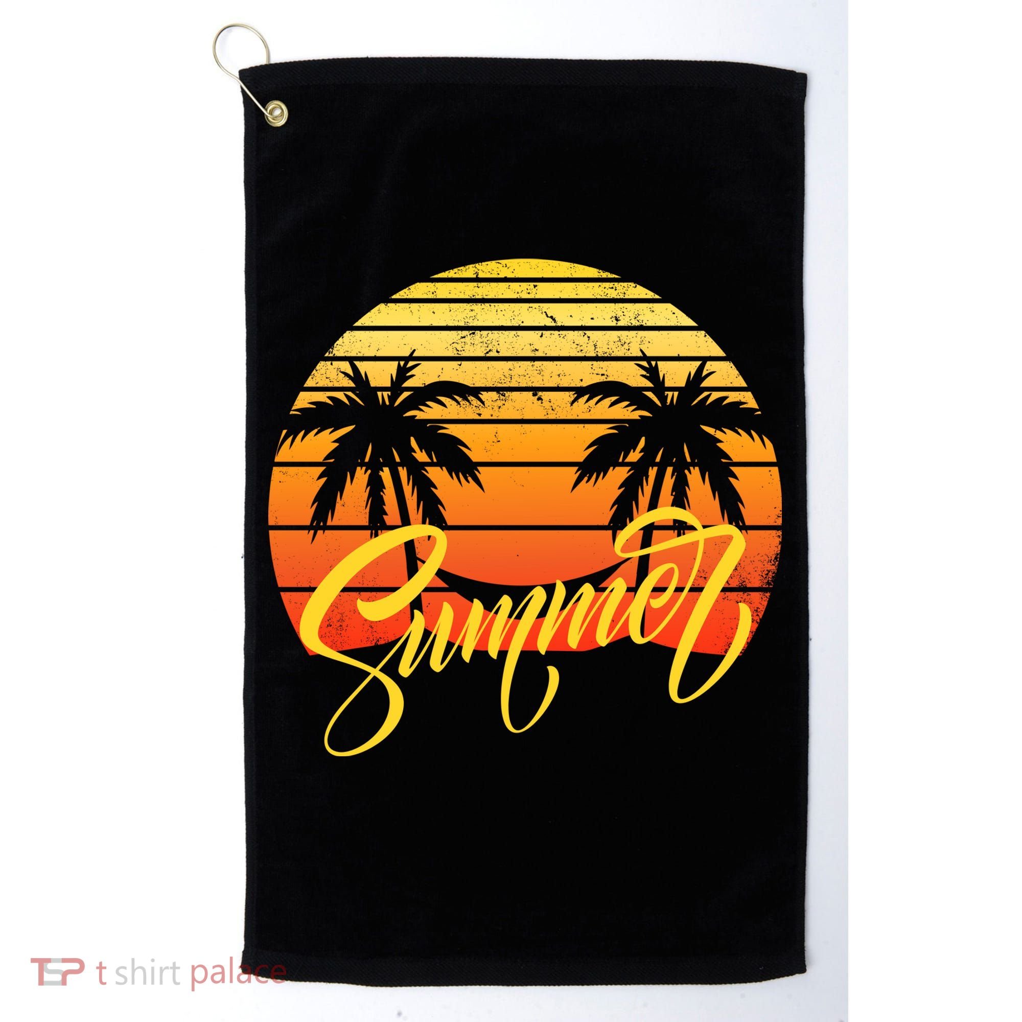 Summer Retro Sunset Tropical Golf Towel