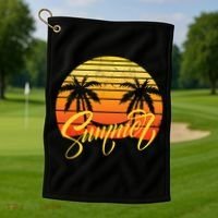 Summer Retro Sunset Tropical Golf Towel thumb 1