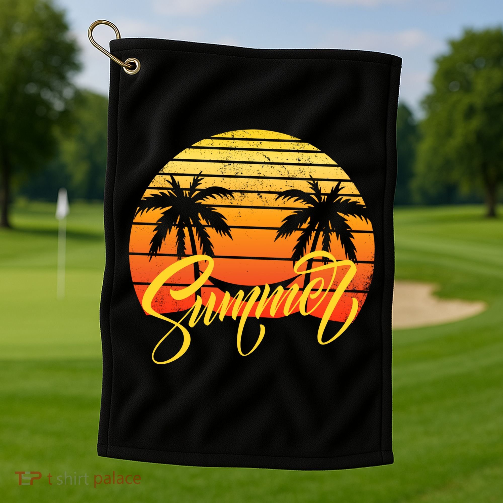 Summer Retro Sunset Tropical Golf Towel