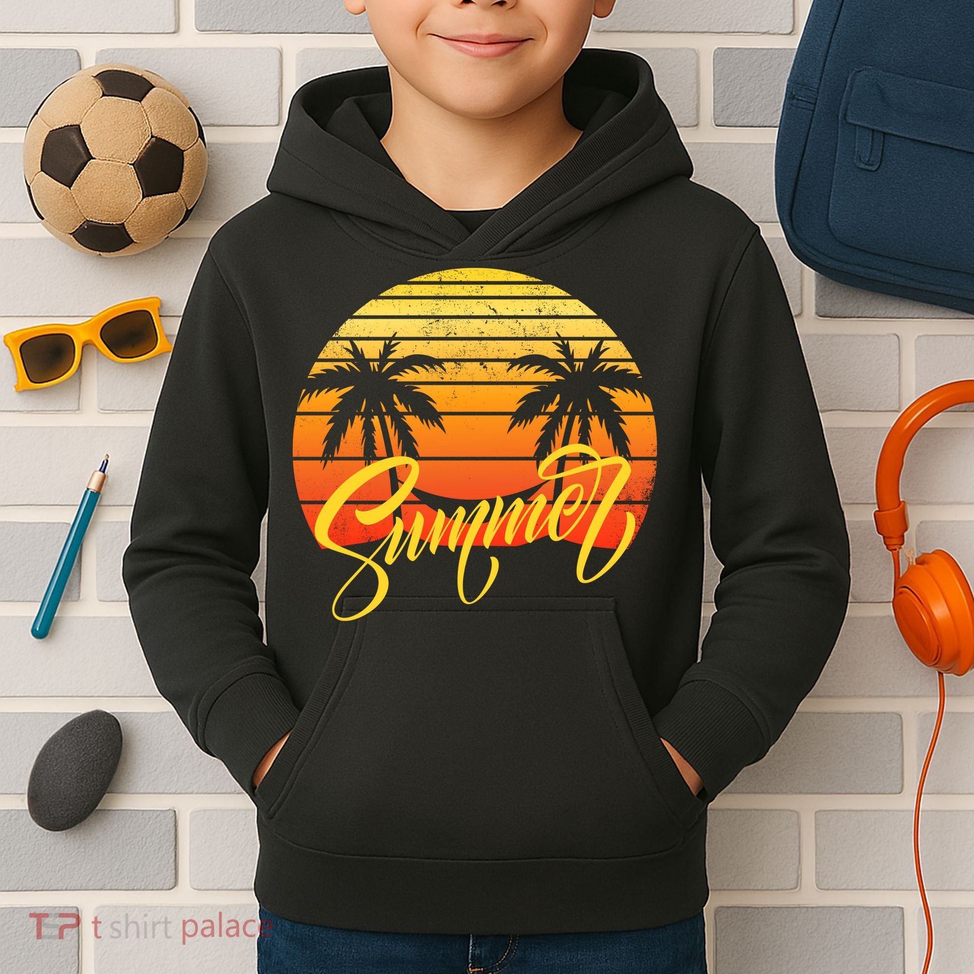 Summer Retro Sunset Tropical Kids Hoodie
