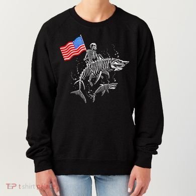 Skeleton Ride Shark 4th Of July Women's Sweatshirt