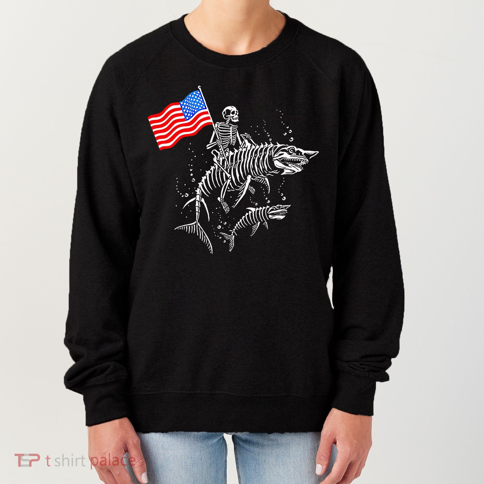Skeleton Ride Shark 4th Of July Women's Sweatshirt