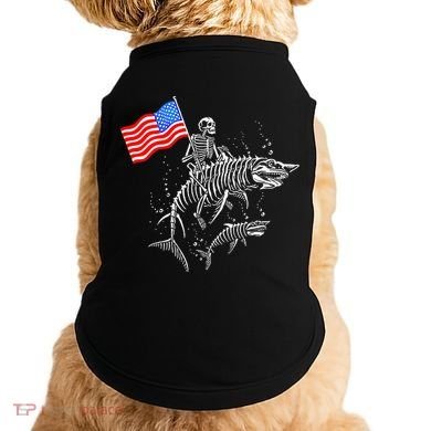 Skeleton Ride Shark 4th Of July Doggie Tank