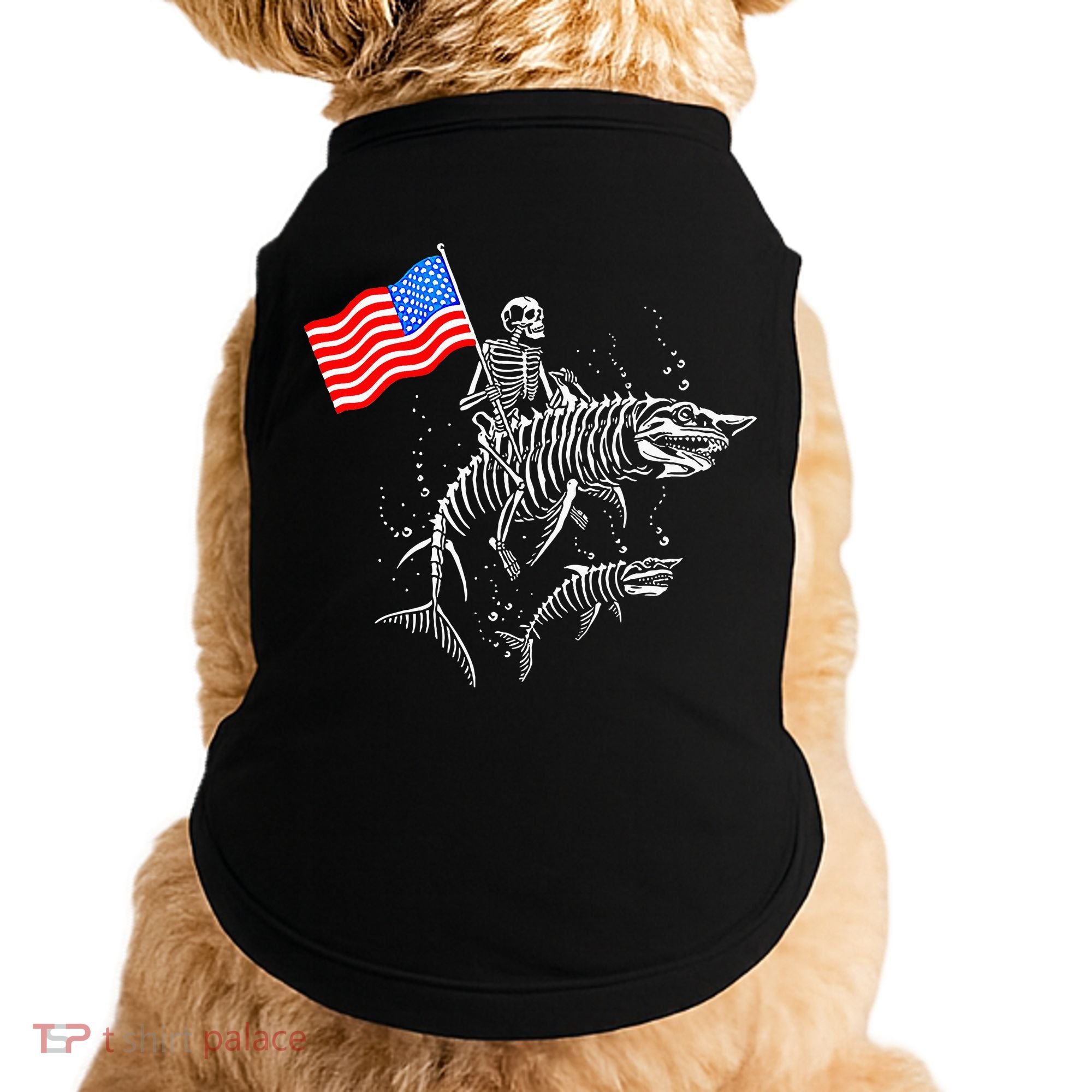 Skeleton Ride Shark 4th Of July Doggie Tank