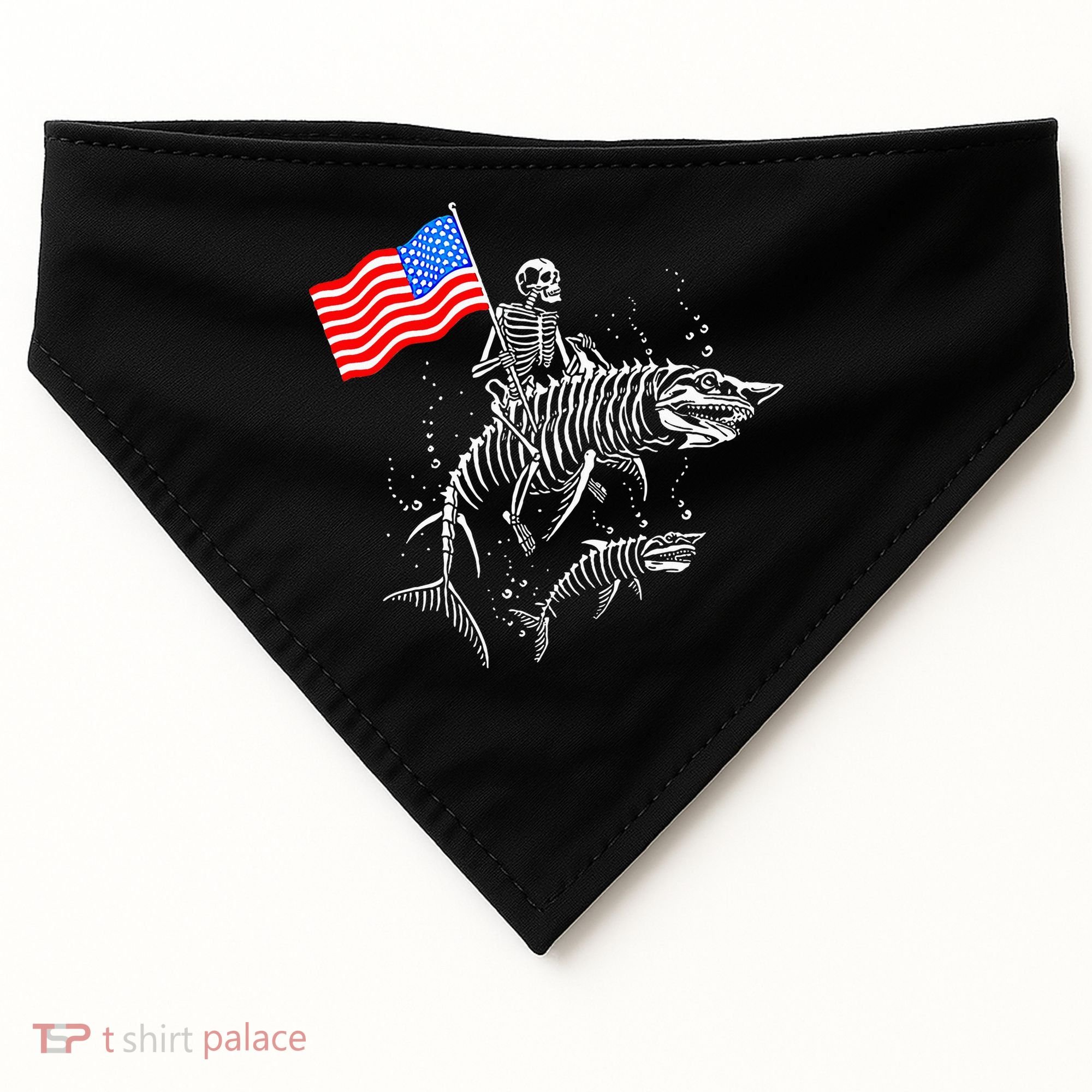 Skeleton Ride Shark 4th Of July USA-Made Doggie Bandana