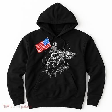 Skeleton Ride Shark 4th Of July Hoodie