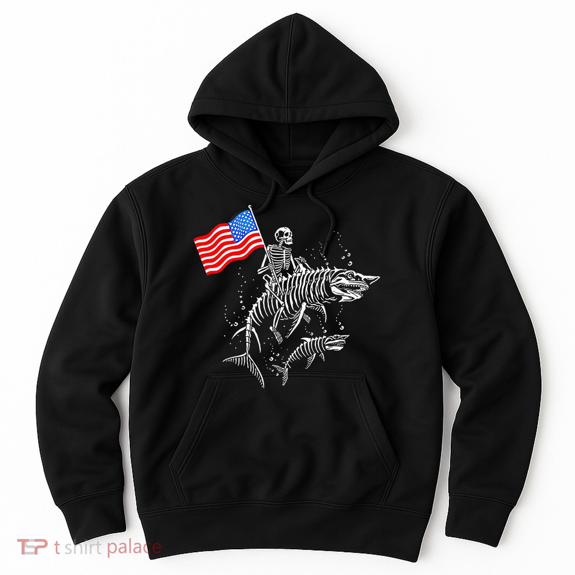 Skeleton Ride Shark 4th Of July Hoodie