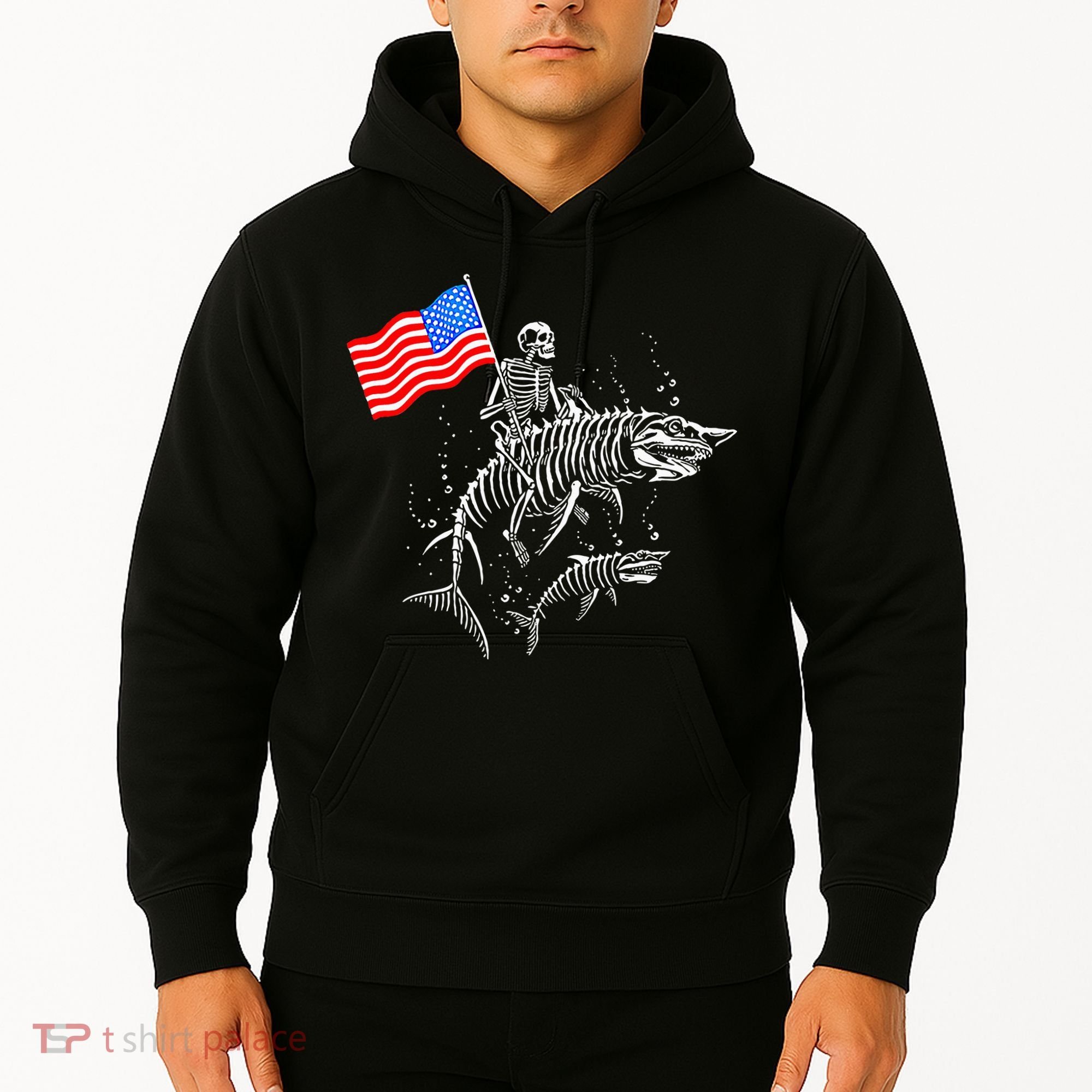 Skeleton Ride Shark 4th Of July Hoodie