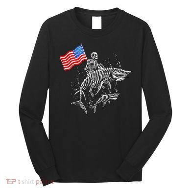 Skeleton Ride Shark 4th Of July Long Sleeve Shirt