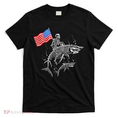 Skeleton Ride Shark 4th Of July T-Shirt