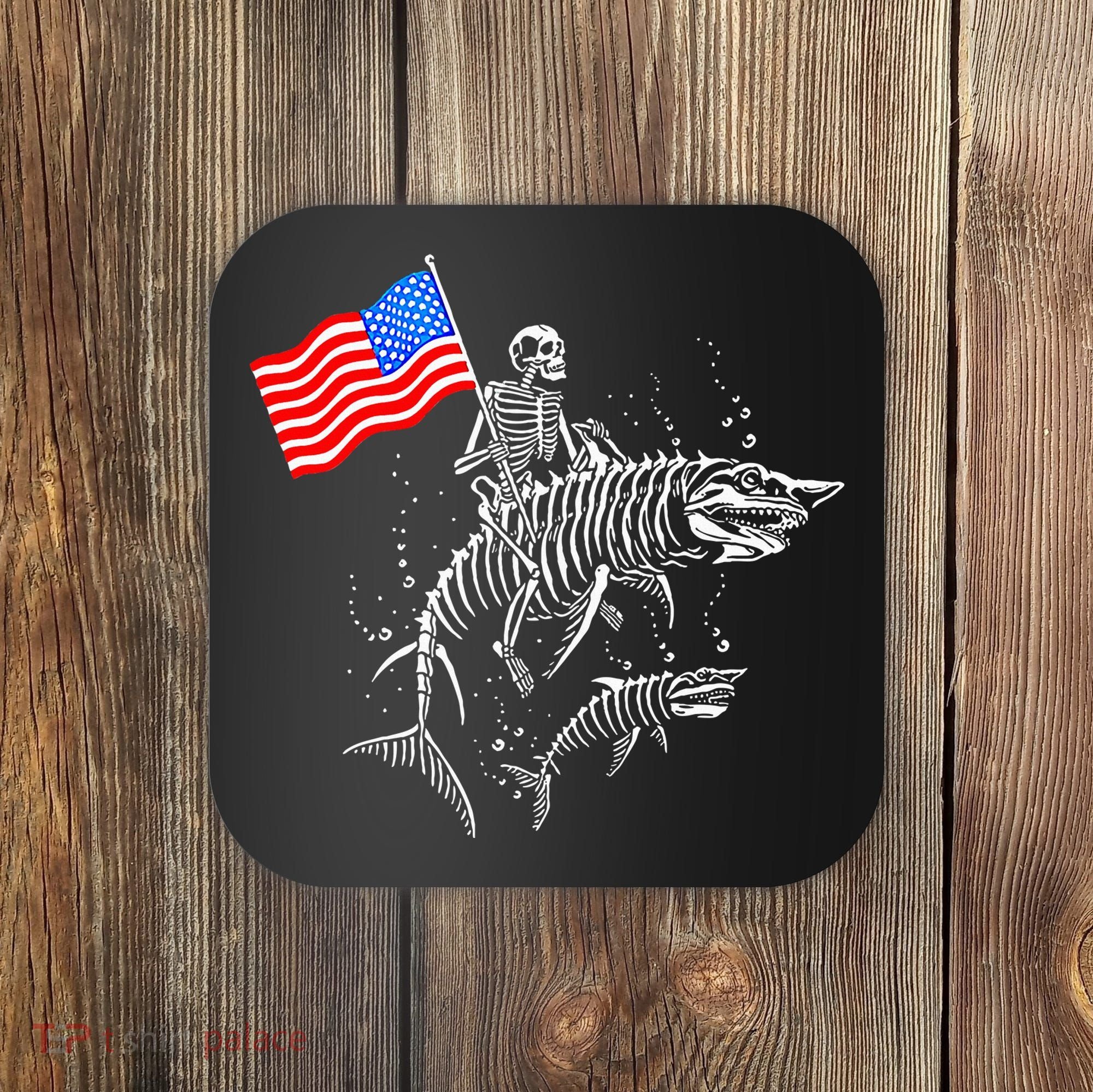 Skeleton Ride Shark 4th Of July Coaster