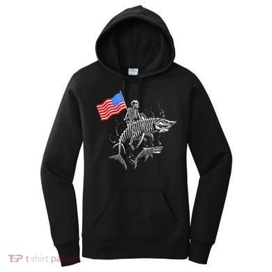 Skeleton Ride Shark 4th Of July Women's Hoodie