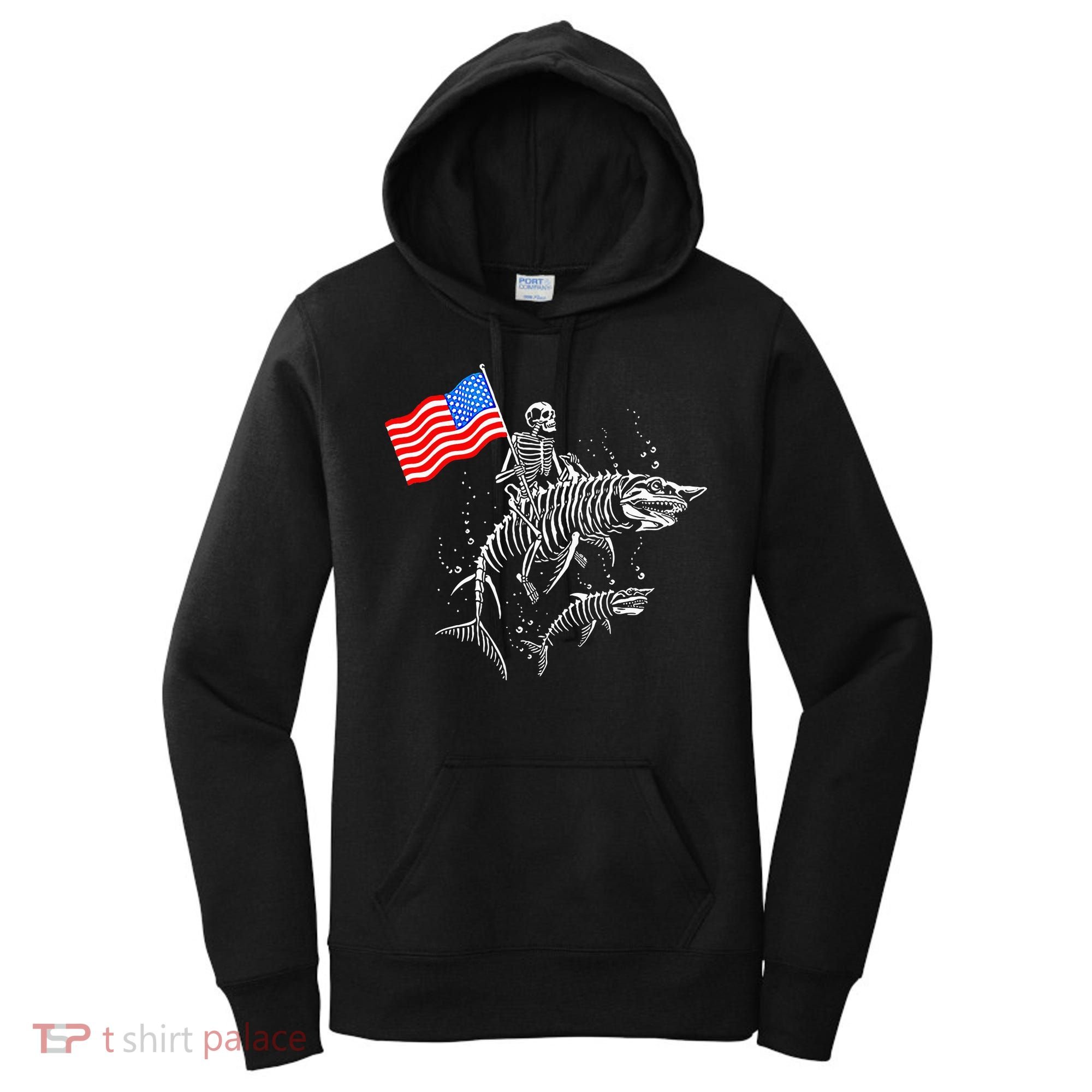 Skeleton Ride Shark 4th Of July Women's Hoodie