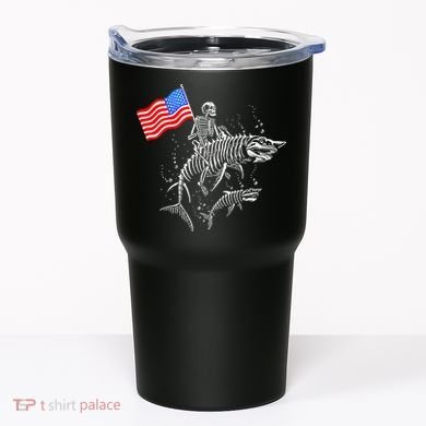 Skeleton Ride Shark 4th Of July Tumbler