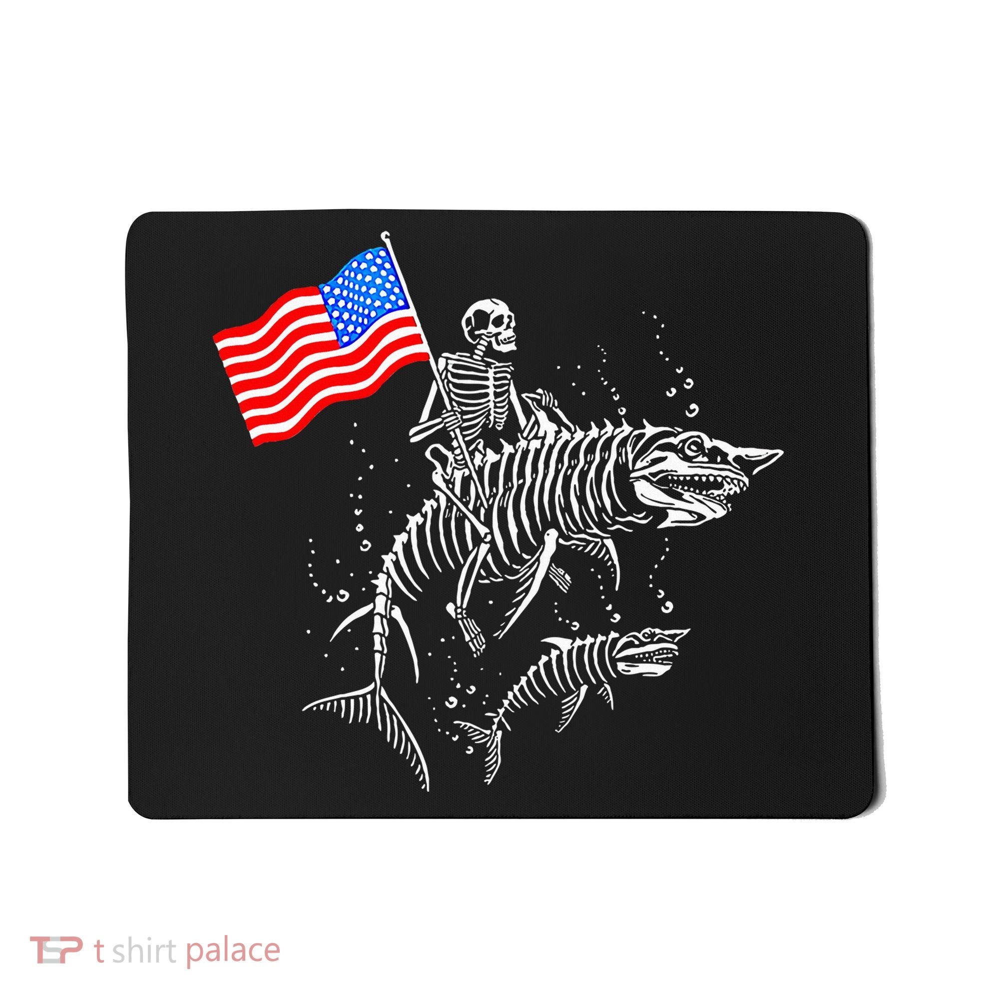 Skeleton Ride Shark 4th Of July Mousepad