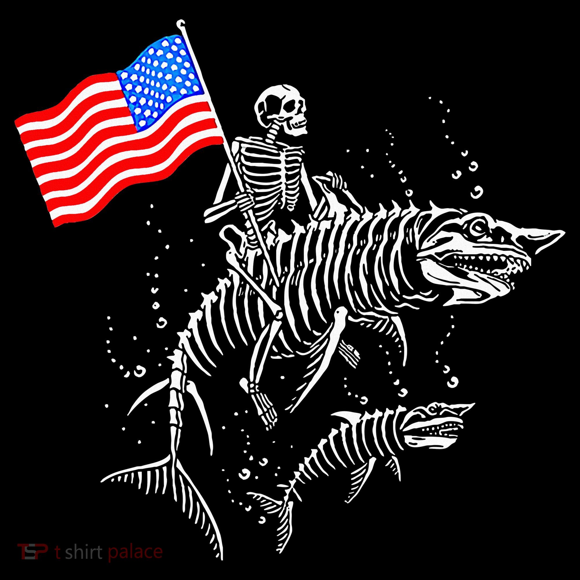 Skeleton Ride Shark 4th Of July Mousepad