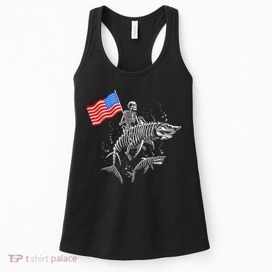 Skeleton Ride Shark 4th Of July Women's Tank Top