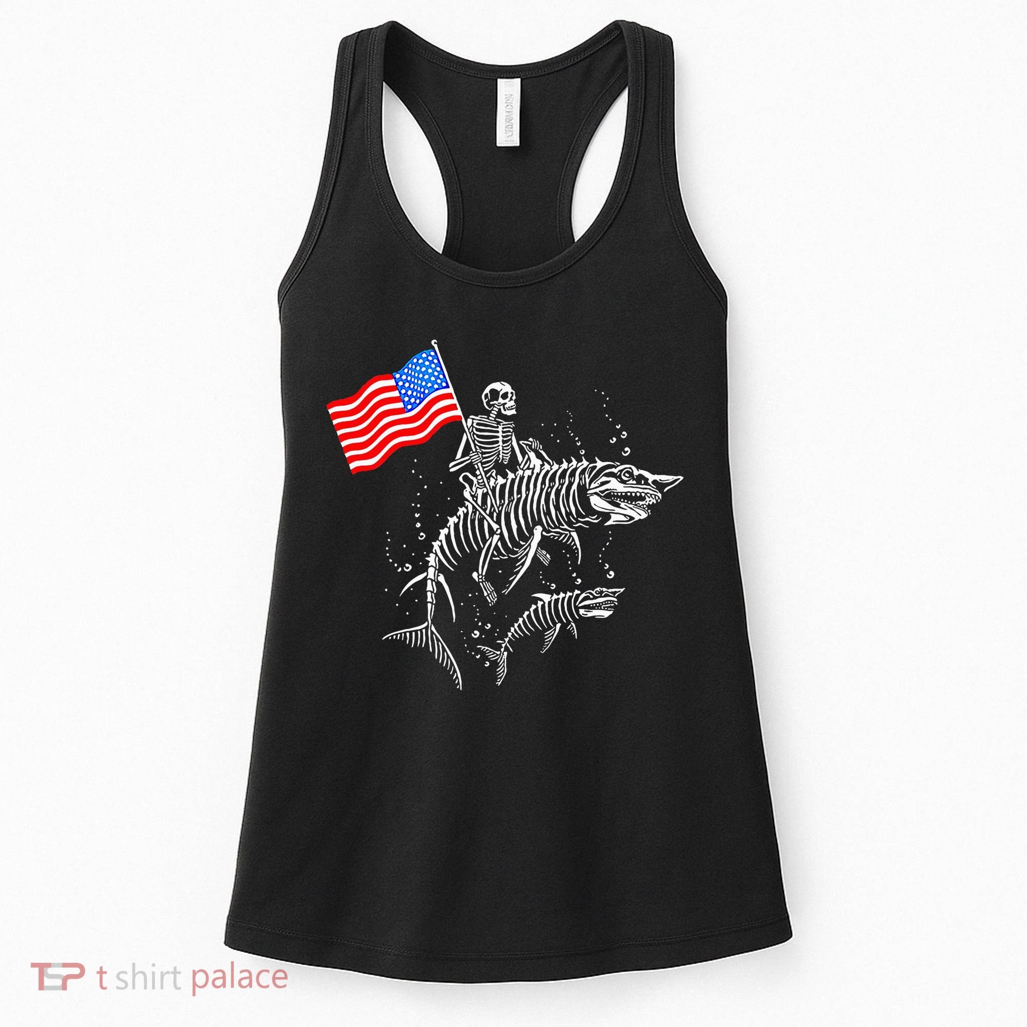 Skeleton Ride Shark 4th Of July Women's Tank Top