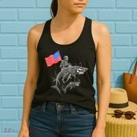 Skeleton Ride Shark 4th Of July Women's Tank Top thumb 2