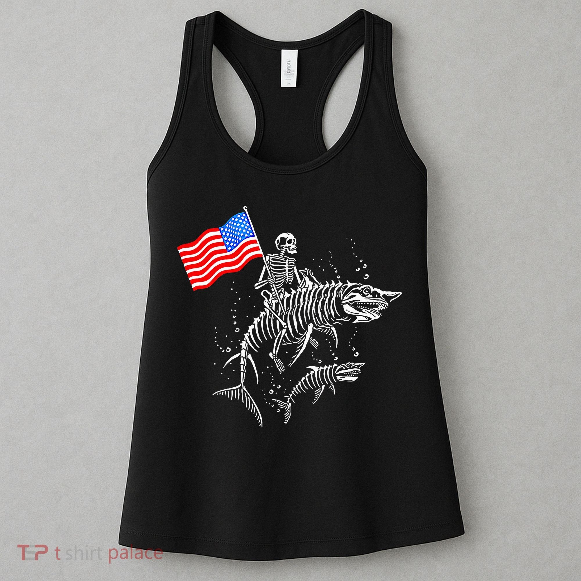 Skeleton Ride Shark 4th Of July Women's Tank Top