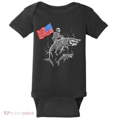 Skeleton Ride Shark 4th Of July Baby Bodysuit