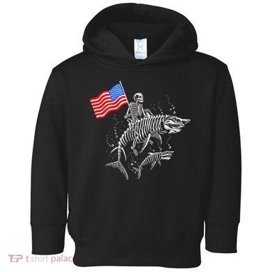 Skeleton Ride Shark 4th Of July Toddler Hoodie