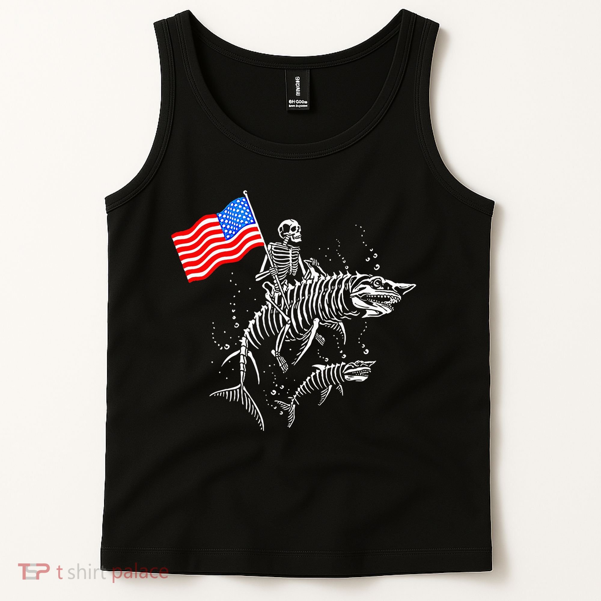 Skeleton Ride Shark 4th Of July Tank Top