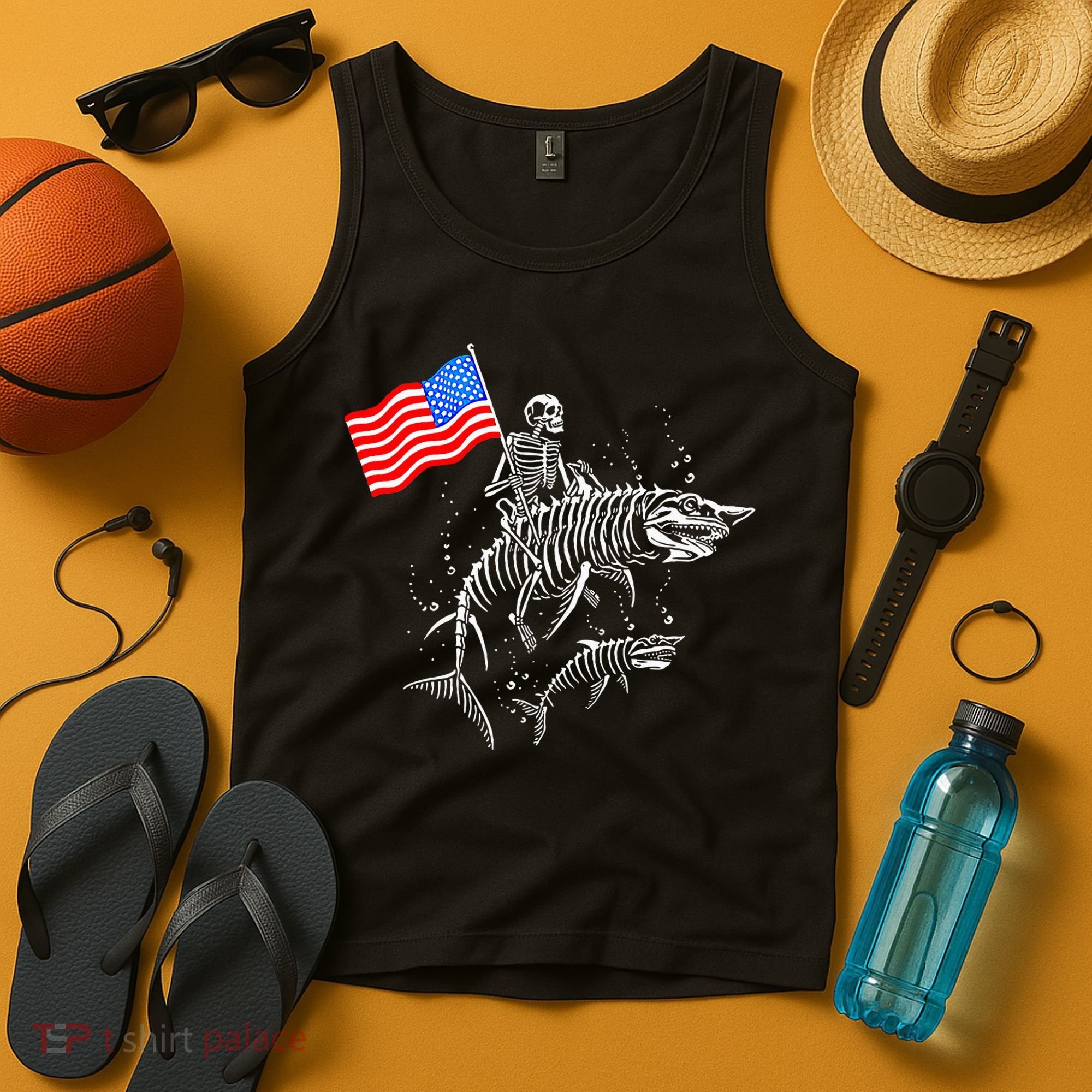 Skeleton Ride Shark 4th Of July Tank Top