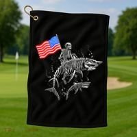 Skeleton Ride Shark 4th Of July Golf Towel thumb 1