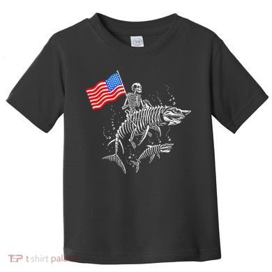 Skeleton Ride Shark 4th Of July Toddler T-Shirt