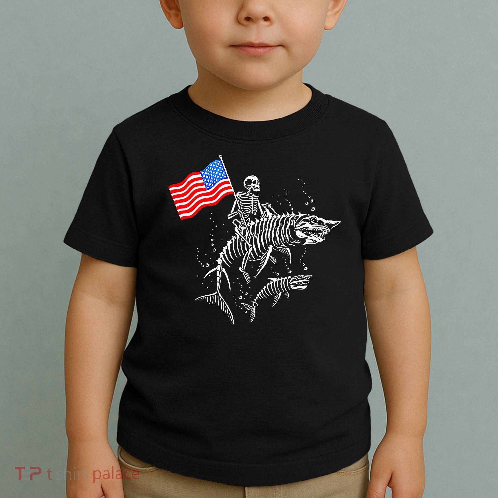 Skeleton Ride Shark 4th Of July Toddler T-Shirt