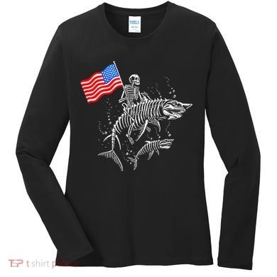 Skeleton Ride Shark 4th Of July Women's Long Sleeve Shirt