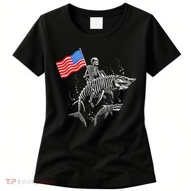 Skeleton Ride Shark 4th Of July Women's T-Shirt