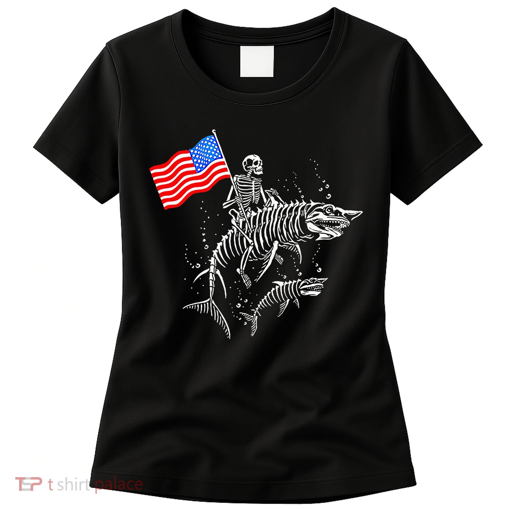 Skeleton Ride Shark 4th Of July Women's T-Shirt