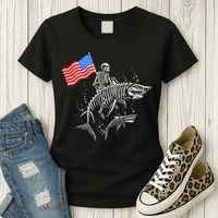 Skeleton Ride Shark 4th Of July Women's T-Shirt thumb 3