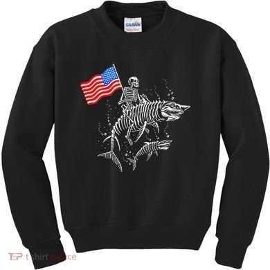 Skeleton Ride Shark 4th Of July Kids Sweatshirt