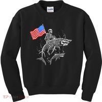 Skeleton Ride Shark 4th Of July Kids Sweatshirt thumb 0