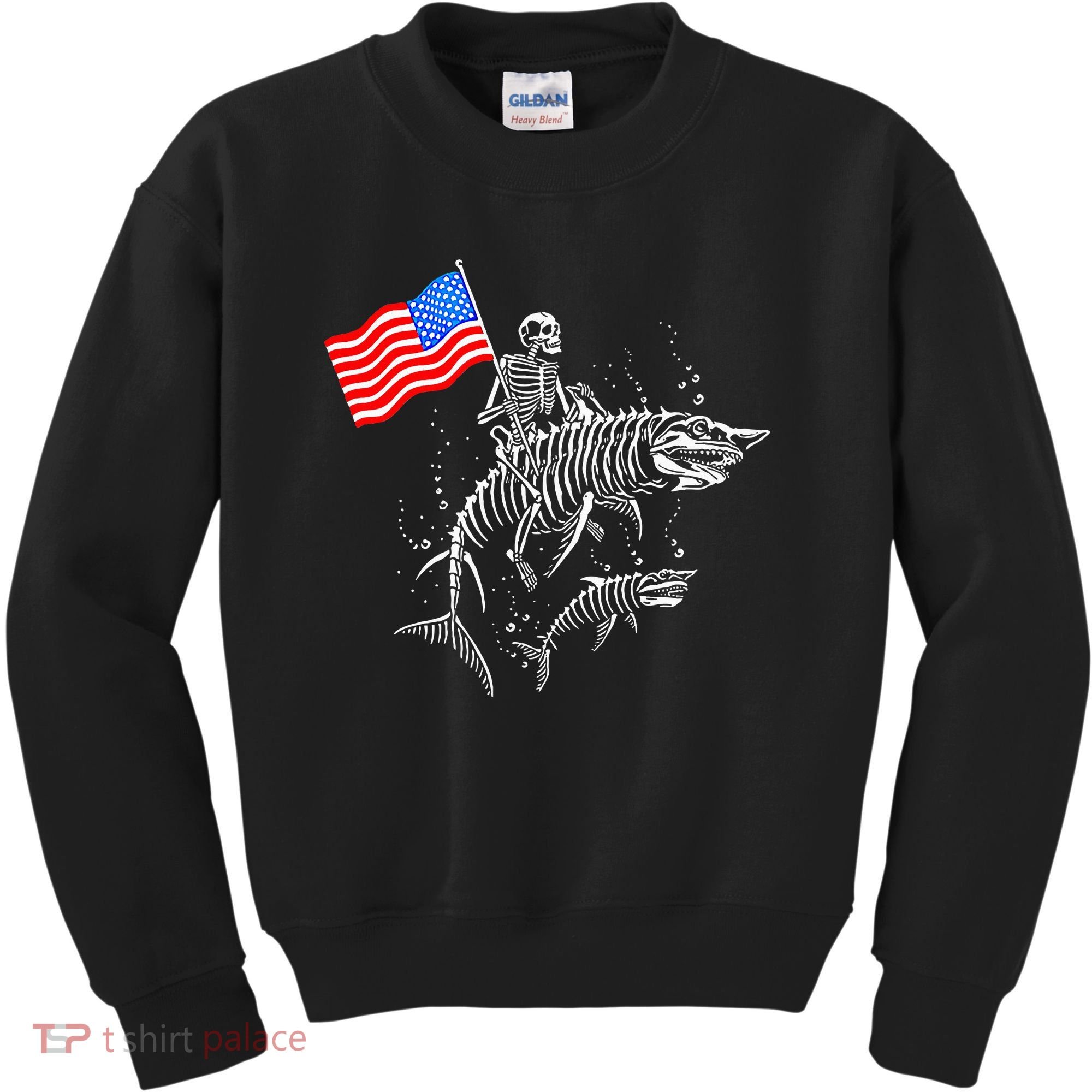 Skeleton Ride Shark 4th Of July Kids Sweatshirt