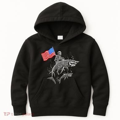 Skeleton Ride Shark 4th Of July Kids Hoodie