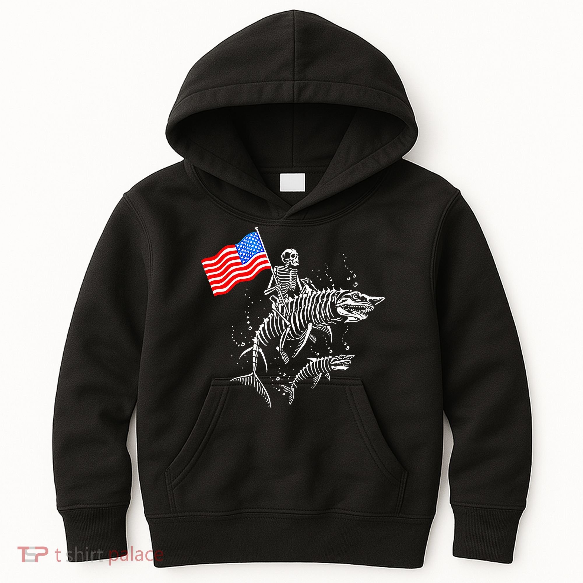 Skeleton Ride Shark 4th Of July Kids Hoodie
