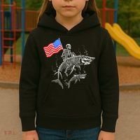 Skeleton Ride Shark 4th Of July Kids Hoodie thumb 3