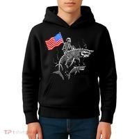 Skeleton Ride Shark 4th Of July Kids Hoodie thumb 4