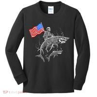 Skeleton Ride Shark 4th Of July Kids Long Sleeve Shirt thumb 0